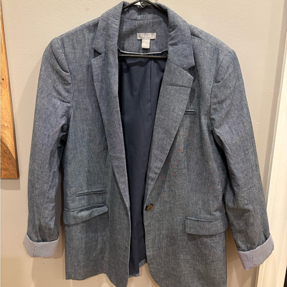 Kenar Blue Blazer Suit Jacket with Notched Lapels and Structured Fit